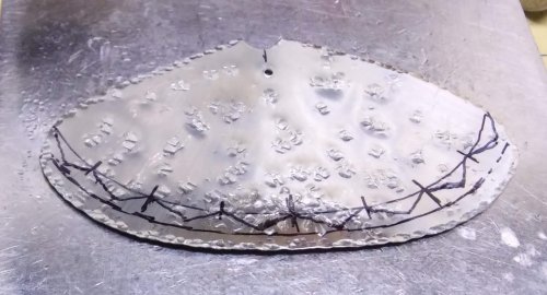 Judy Larson's Angel Ornament  - , Holiday Designs, Cutting, Cutting Tool, Cutters, Forging, Forging Jewelry, Jewelry Forging, How To Punch Holes, Hole Punching, Punch A Hole, Stamping, Stamps, Texturing, Section the area using the Stamping Curve Template.